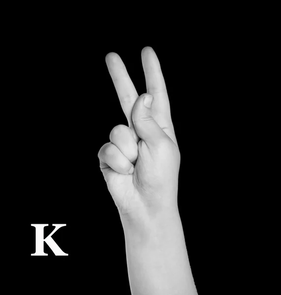 Dedo que deletrea el alfabeto en el lenguaje de señas estadounidense (ASL ). —  Fotos de Stock