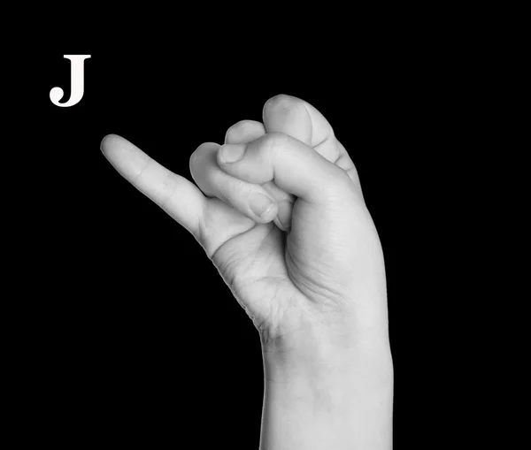Dedo que deletrea el alfabeto en el lenguaje de señas estadounidense (ASL ). — Foto de Stock