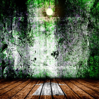 Karanlık beton odada boş beyaz poster. 