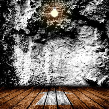 Ahşap zeminler ve bir lamba ile boş oda. 