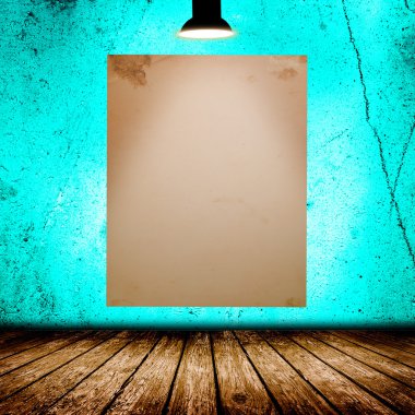 Karanlık beton odada boş beyaz poster. 