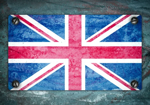 Metal bir plaka üzerinde İngiliz bayrağı vidalar vidalı — Stok fotoğraf