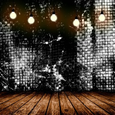 Ampul boş beton oda iç asılı 