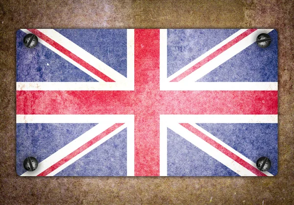 Britische Flagge auf Metallplatte geschraubt — Stockfoto