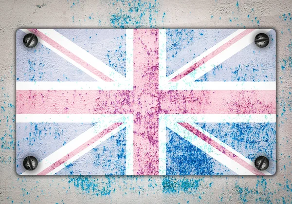 Britische Flagge auf Metallplatte geschraubt — Stockfoto