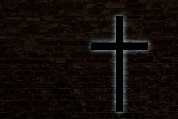 砖墙上的发光十字架 — 图库照片