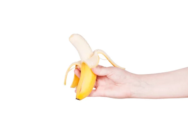 Nyitott érett banán, elszigetelt fehér background — Stock Fotó