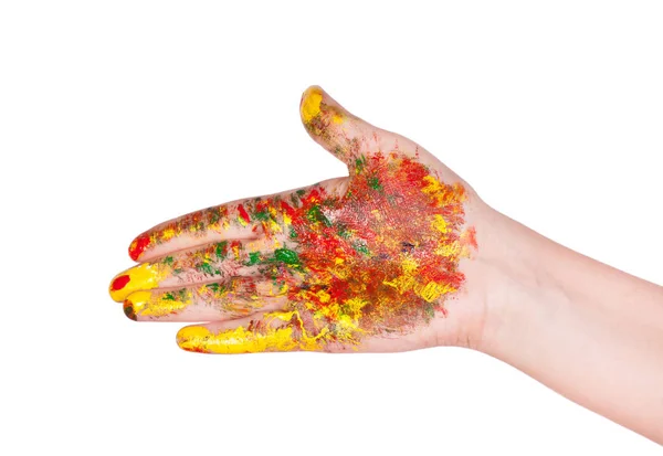 Mãos de mulher pintadas com aquarelas — Fotografia de Stock