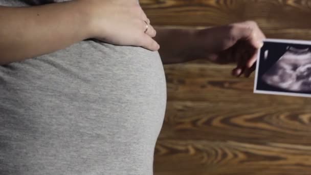 Pregnant woman hold in hand photo — Stock Video