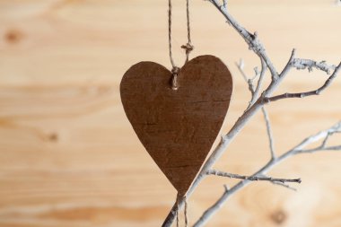 Kumaş beyaz dalı üzerinde yapılan kalp. 