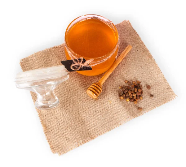 Glass jar with honey — Stock Photo, Image
