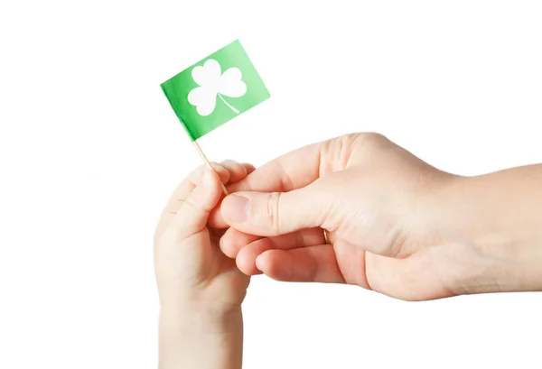 Hand hold flag with Patrick's day flag — Stock Photo, Image