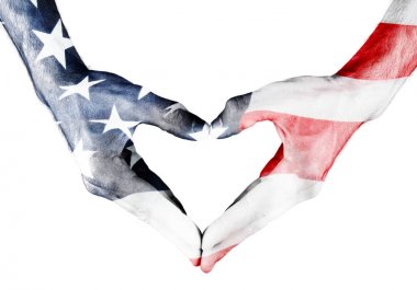 Amerikan bayrağı elinde