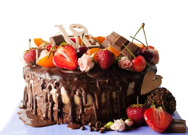 水果巧克力蛋糕关闭 — 图库照片