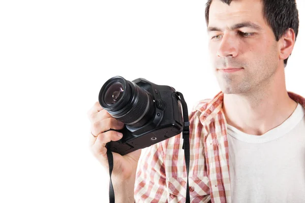 Fotografia uomo con fotocamera in mano — Foto Stock