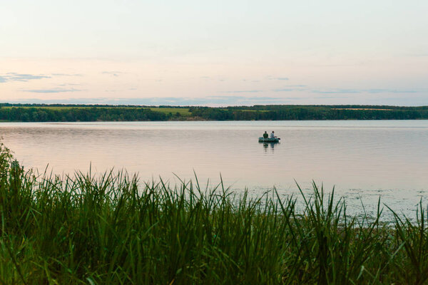 Fishing boat on the river. 