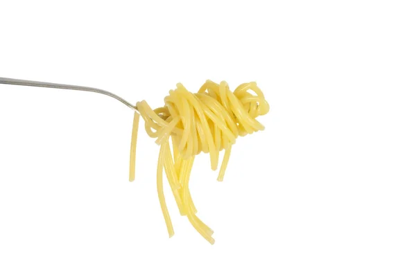 Fertige Spaghetti auf einer Gabel in der Hand — Stockfoto