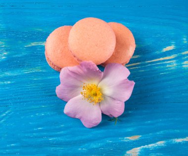 Ahşap masa üzerinde renkli macaroons