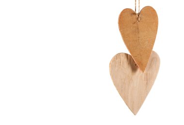 İp üzerinde ahşap Kalpler