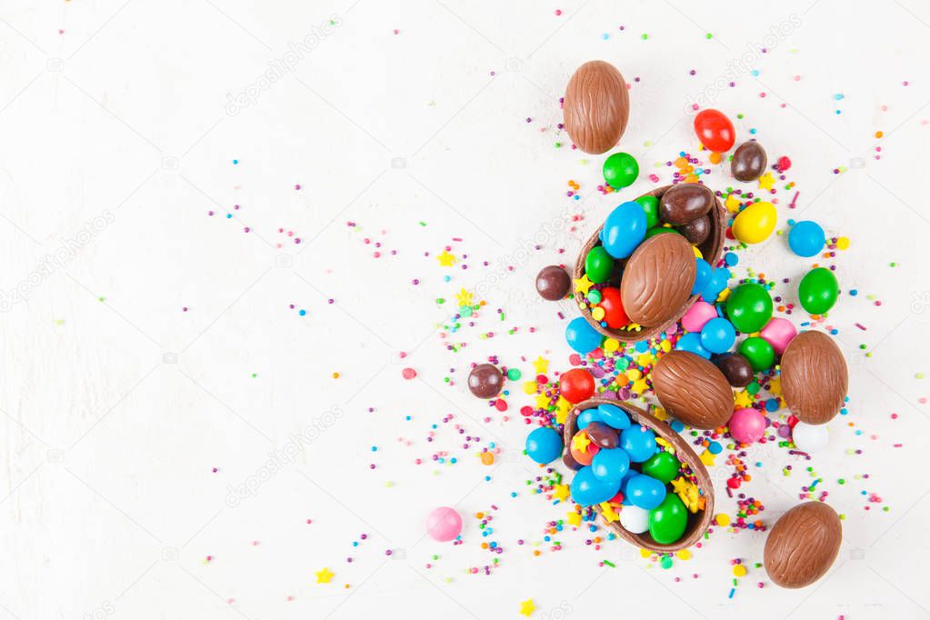 Chocolate eggs and color candy glaze
