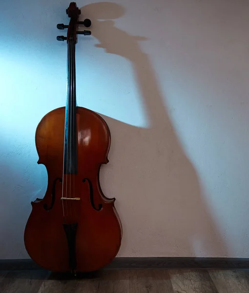大提琴在黑暗的房间与俱乐部光 — 图库照片