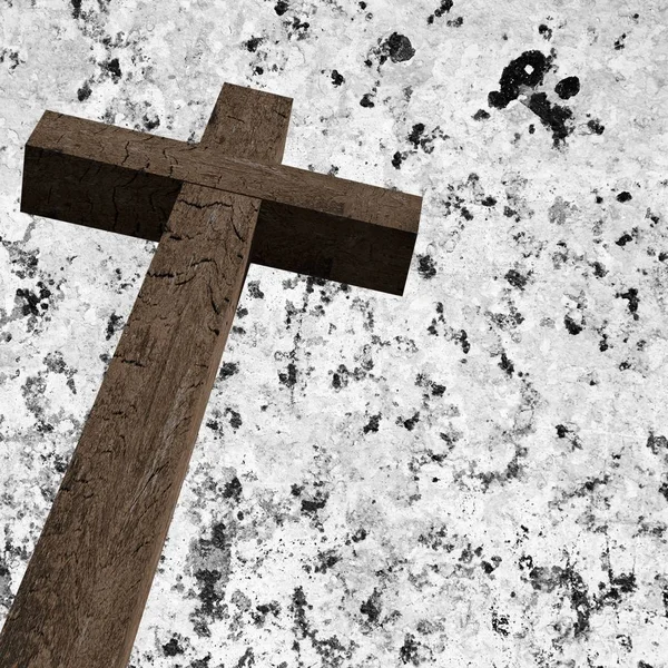 Old wood cross on wall background. Christian concept
