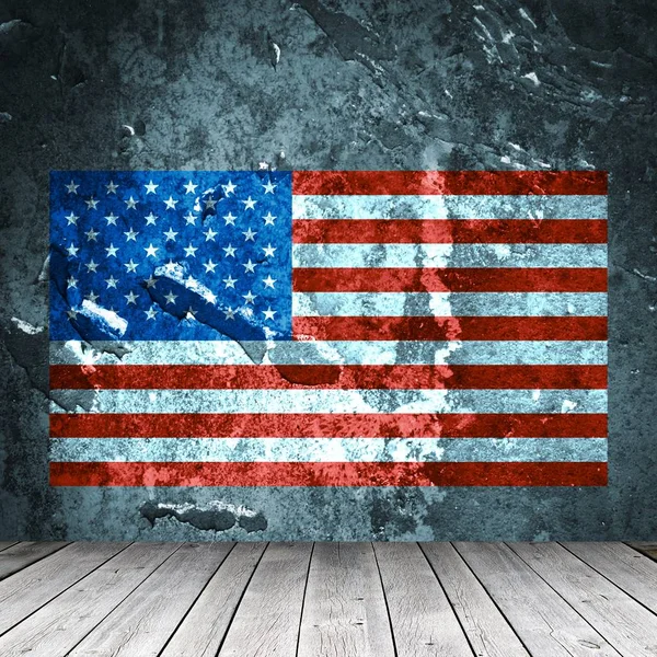 Abstrakte Grunge Wand Mit Amerikanischer Flagge Hintergrund Zerkratzt — Stockfoto