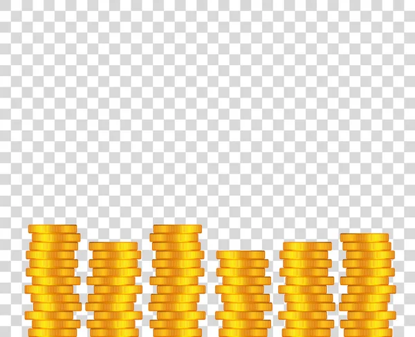 Muchas monedas sobre un fondo transparente. Vector — Vector de stock