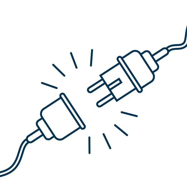 Vector Electric Plug and Socket unplugged - platte lijn minimalistisch ontwerp 404 fout in witte achtergrond. Concept van Electrical thema webbanner. — Stockvector