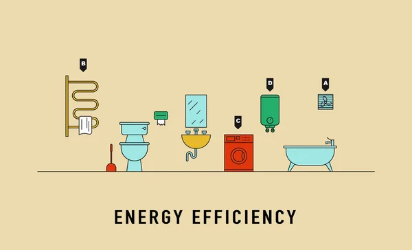 욕실 벡터 일러스트를 위한 전기 장치의 에너지 소모량. — 스톡 벡터