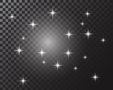 Şeffaf arkaplanda izole edilmiş altın parıldayan ışık efektleri. Vektör