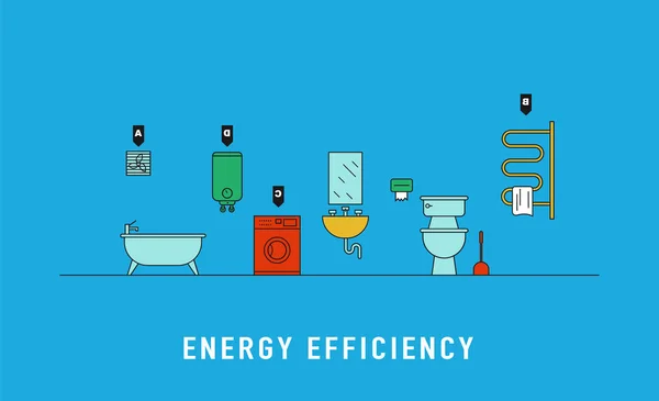 Consumo di energia dei dispositivi elettrici per bagno vettoriale illustrazione . — Vettoriale Stock