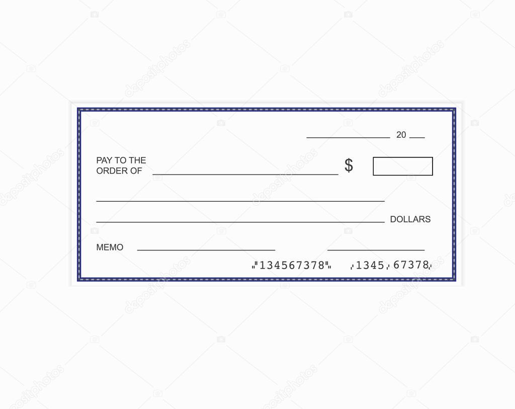 Blank template of the bank check.