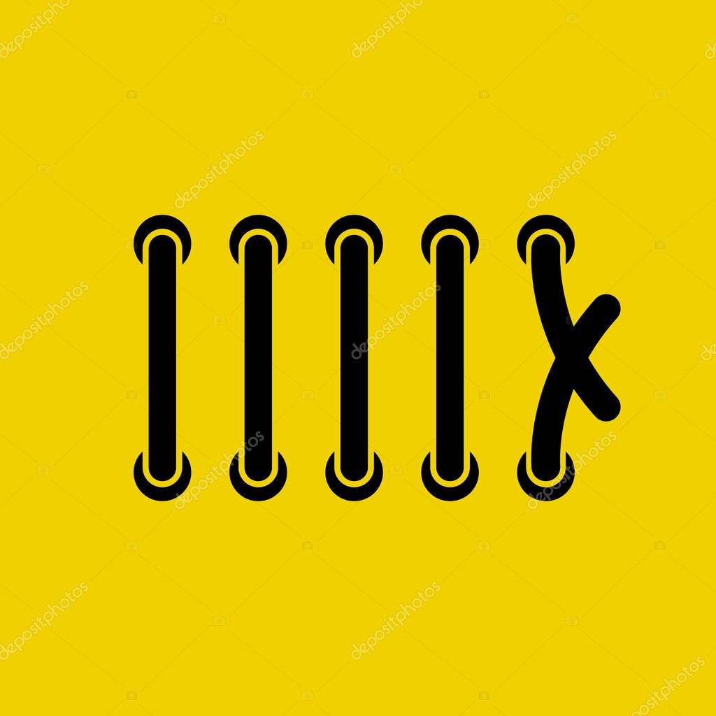 Cord of a shoe bright yellow material minimal icon or logo design. Vector illustration