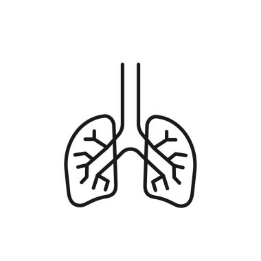 Ciğerleri düz çizgi ikonu. İnsan iç organının ince portogramı, akciğer kliniği için özet çizimi.