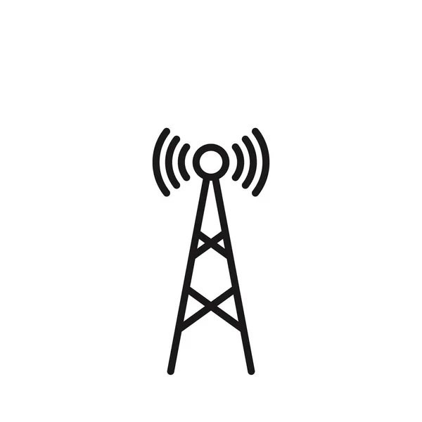 Torre Radio Con Onde Trasmissione Linea Arte Icona Vettoriale Applicazioni — Vettoriale Stock
