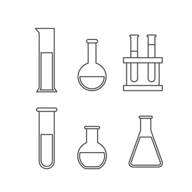 Beyaz arka planda kimyasal ekipmanlar. Vektör illüstrasyonu