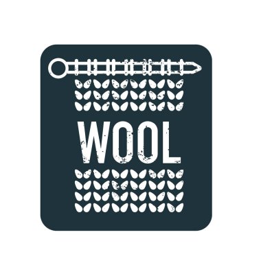 Örme kumaş ve iğne ile yün amblemi. El yapımı için etiket, örgü veya terzi dükkanı.