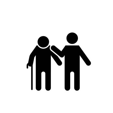 Adam yaşlı adam ikonuna yardım ediyor. ui ve ux, web sitesi ya da mobil uygulama için gönüllü simgelerinin basit çizimi