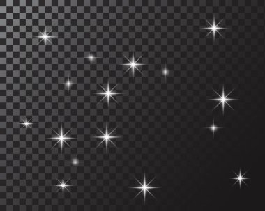 Şeffaf arkaplanda izole edilmiş altın parıldayan ışık efektleri. Parlak ışık efekti. Yıldız ışıldadı. Vektör illüstrasyonu