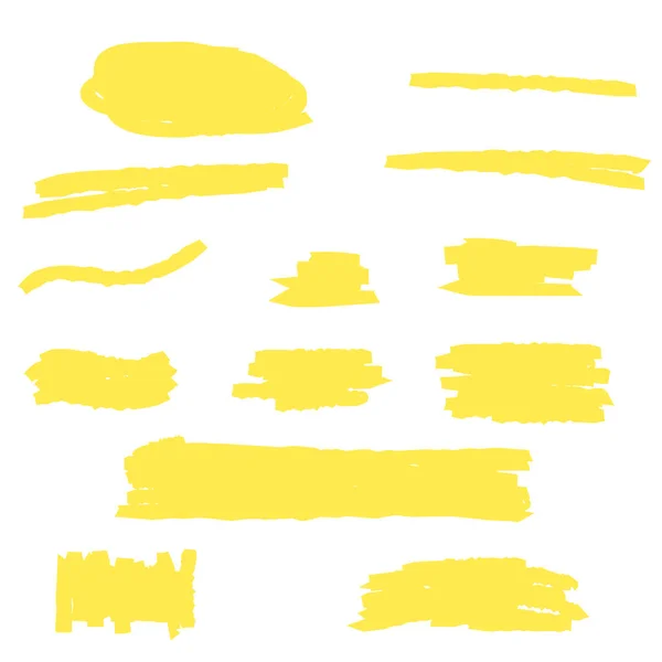 Markierungsmarker Gelbe Linie Farbstrich Pinselstift Handgezeichnete Unterstriche Abstrakte Permanente Markierungslinie — Stockvektor