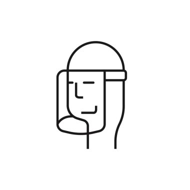 Yüz kalkanı simgesi. Çizgi vektörü. Beyaz arkaplanda izole et.