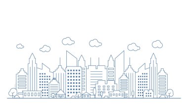İnce çizgili şehir panoraması. Şehir manzarasını özetle. Stock Vektör illüstrasyonu