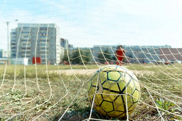 Yoshkar Ola Russia August 2016 Soccer Ball Net Football Goal — Stock Photo, Image