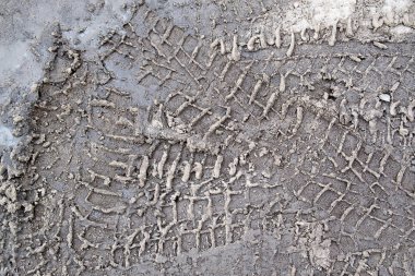 Arka plan doku kurutulmuş kurutulmuş dışarı izi üzerinde araba lastikleri sırt kil yakın çekim yağmur sonrası zemin.