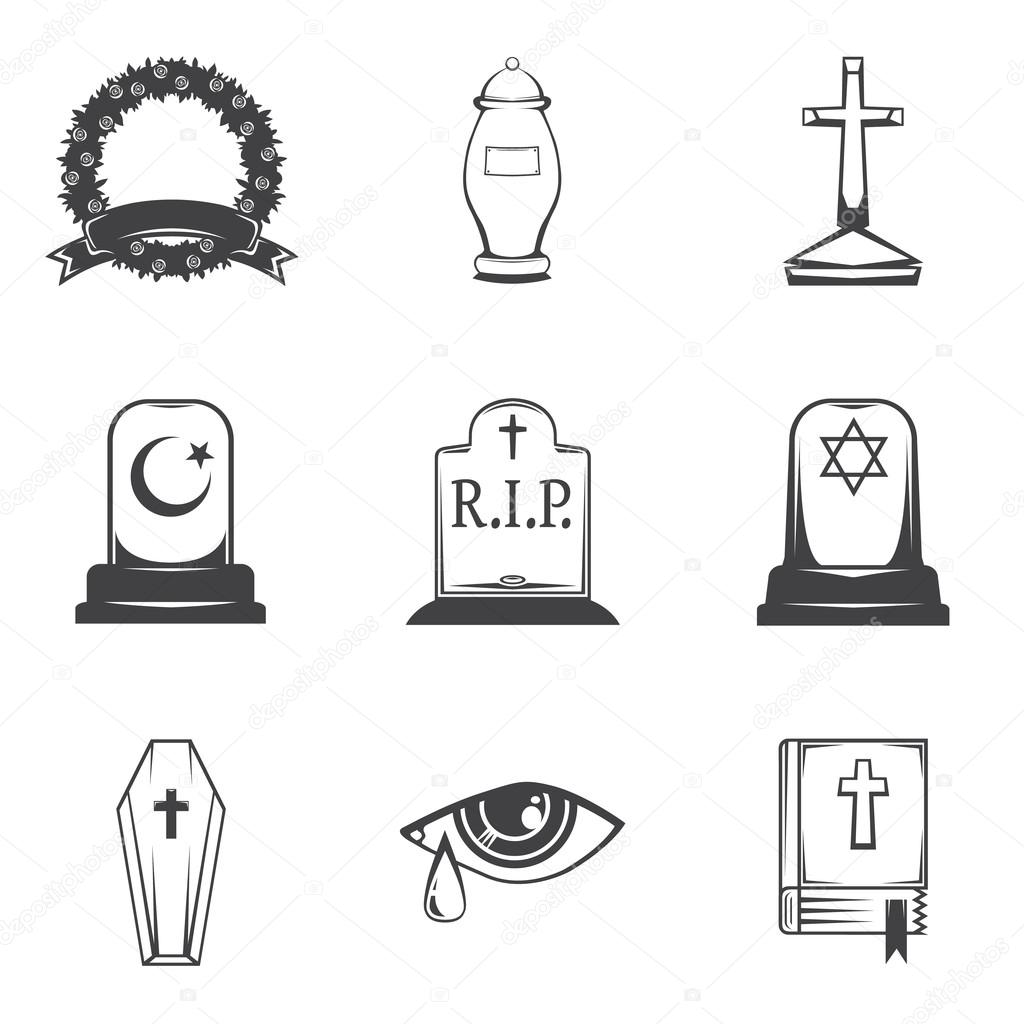 Vector set funeral and burial