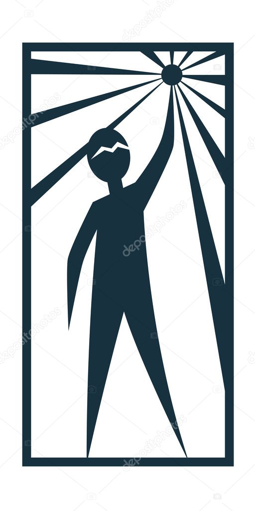 Man Person Basic body position Stick Figure Icon silhouette vector sign,logo, the North Star, Prometheus, star, rays, a symbol of hope, a star in the hand.Character is holding a star in his hand.