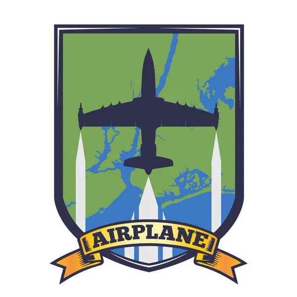 Wektor Obrazu Sylwetka Samolotu Ramionach Samolotu Wizerunkiem Niebieski Zielony Mapę — Wektor stockowy