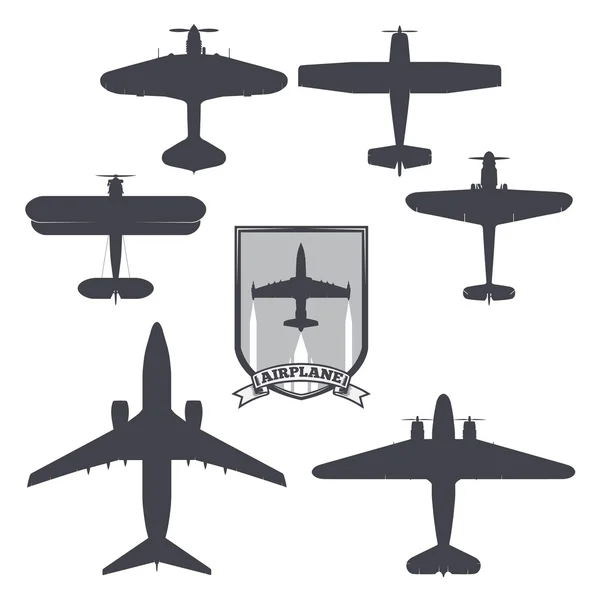 矢量图像的轮廓从不同的时代和国家的飞机 徽章上飞机卡的背景 — 图库矢量图片
