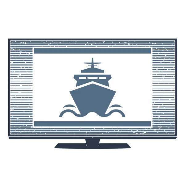 Векторне Ізольоване Зображення Символу Корабельних Човнів Телевізійному Моніторі — стоковий вектор